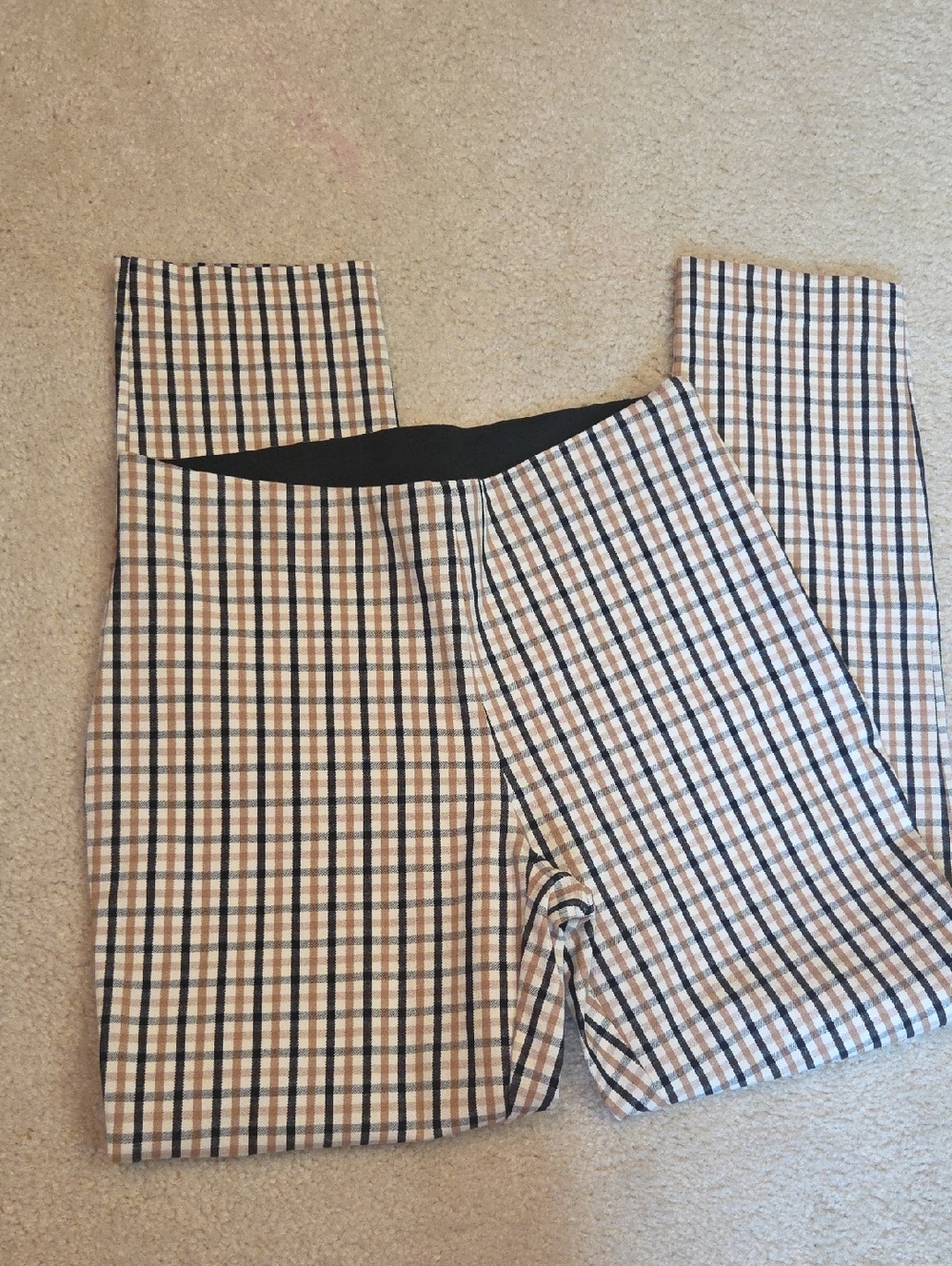 a new day Plaid Straight-Leg Stretch Cotton Trousers in Beige and Navy